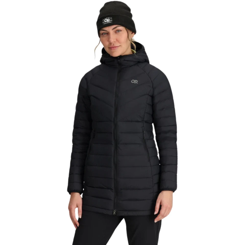 Parka de plumón para mujer Outdoor Research Transcendent chaqueta de invierno, negra, X-grande Foto 2 de 4