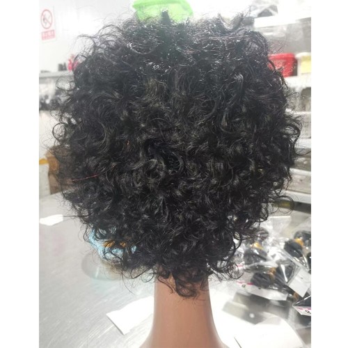 Black color curly Brazilian human hair wigs short pixie cut machine made wigs - Picture 4 of 4