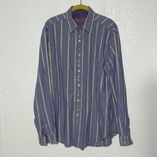 Robert Graham Women L Blue striped embroidere...