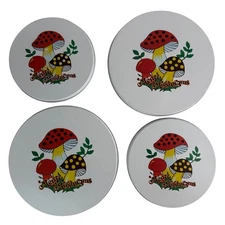 Vtg Merry Mushroom Sears Roebuck Electric Stovetop Burner Covers Set of 4 GUC