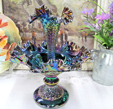 Rare FENTON AMETHYST CARNIVAL DIAMOND LACE ONE HORN EPERGNE marked