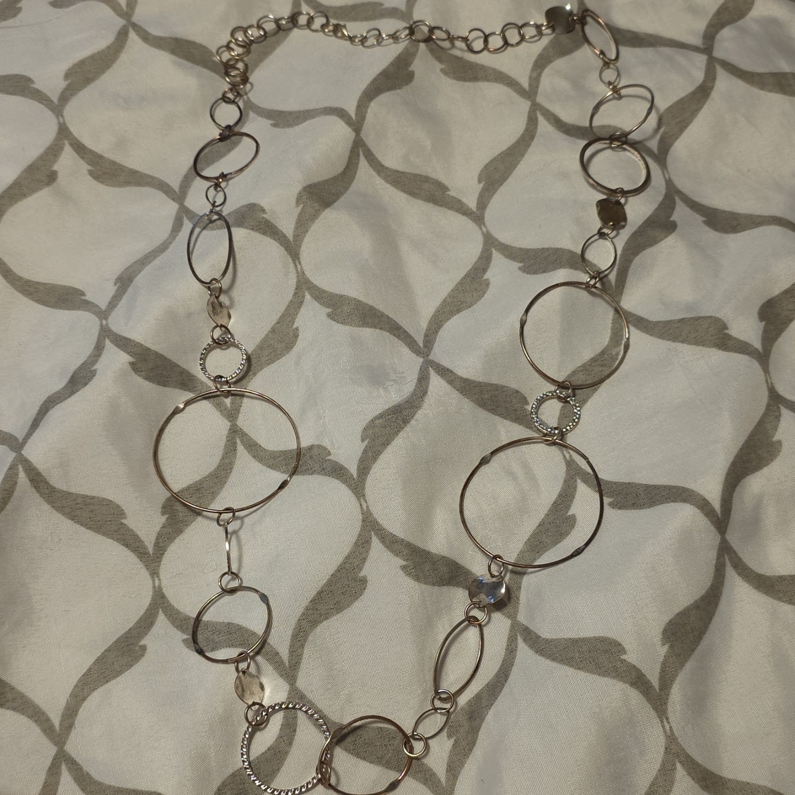Silver Tone Oval Link Chain Necklace Clear Crystal Charm Adjustable Lobster