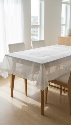 Ivory Sheer Floral Embroidered Tablecloth by Decorating Touch 68'' x 82''