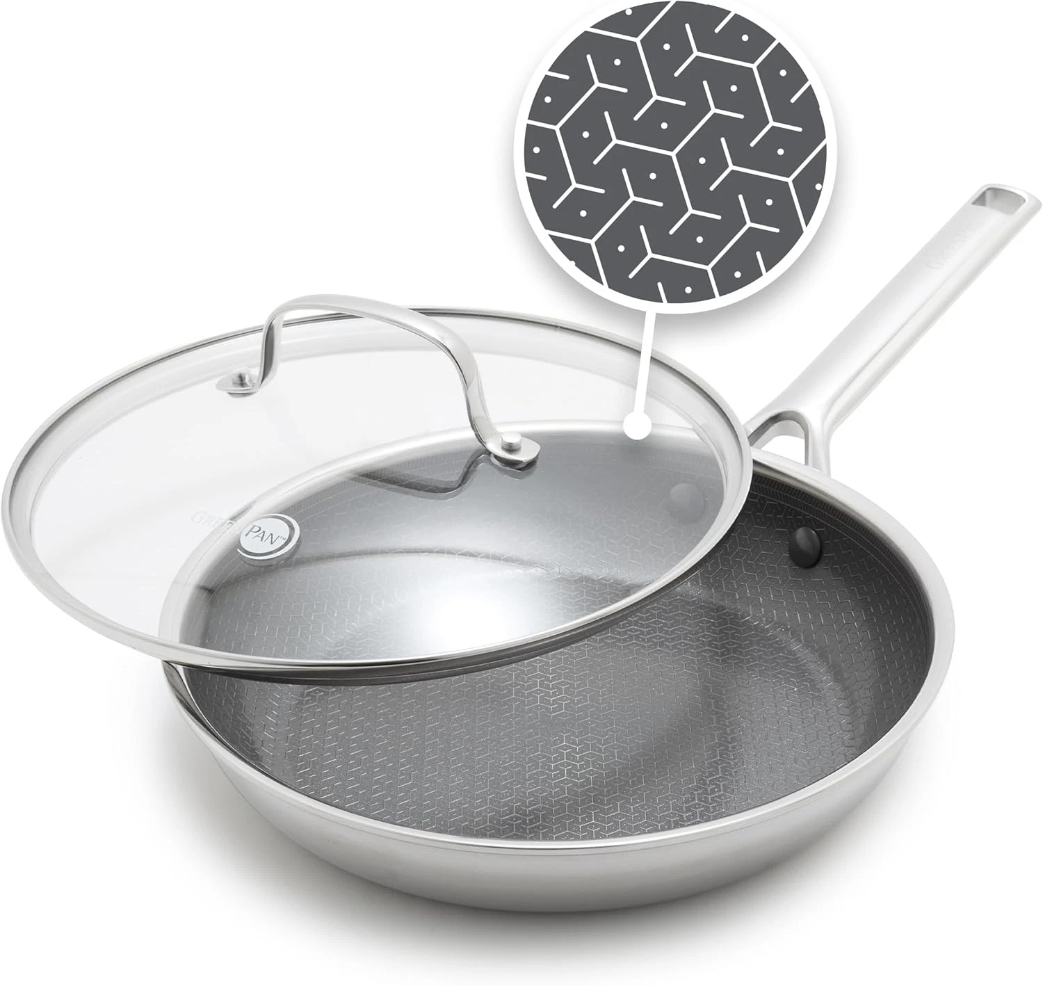 12” Nonstick Stainless Steel Frying Pan with Lid, Induction Compatible