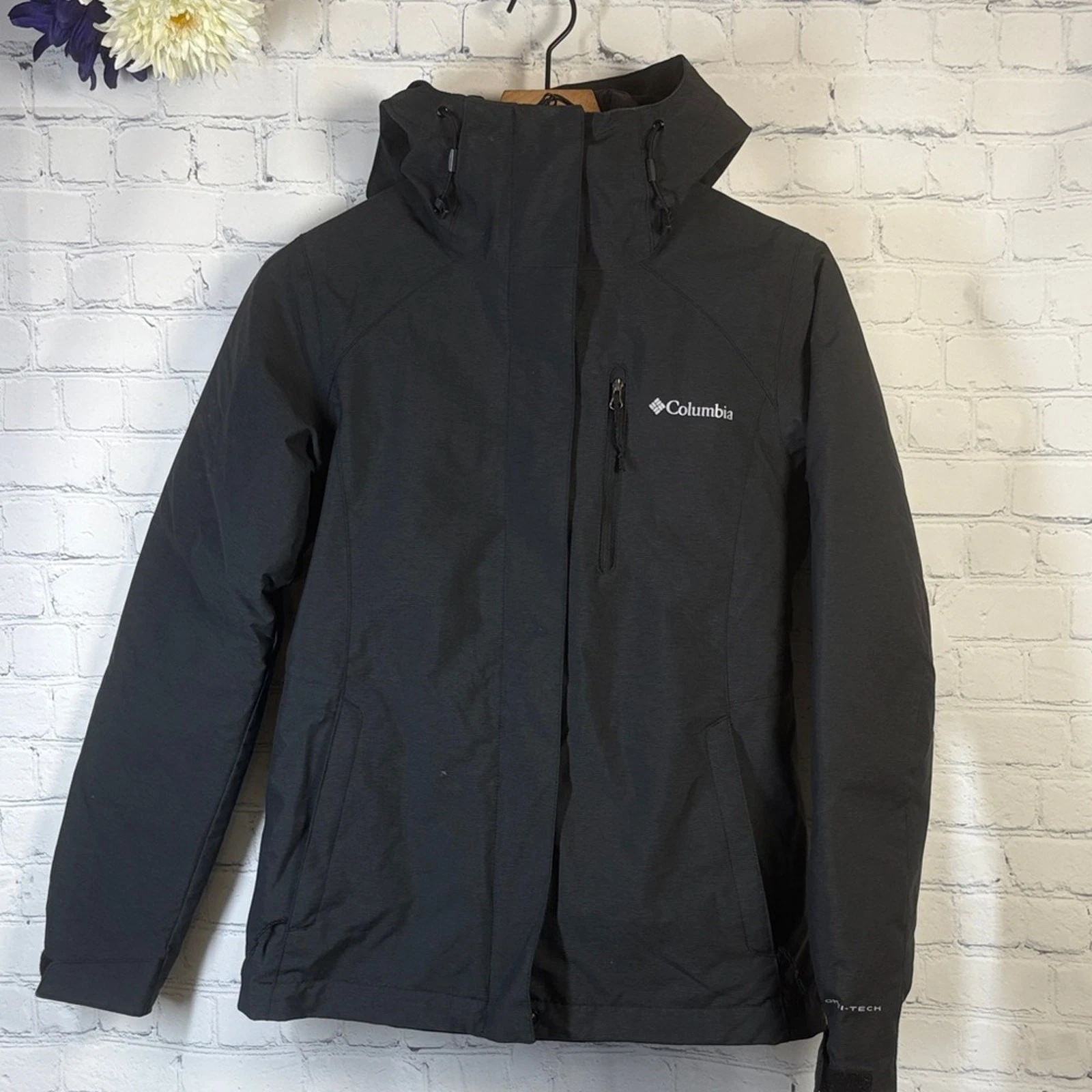 COLUMBIA 3 in 1 Interchange Omni Tech Heat Black Zip Women Snow Jacket size XS