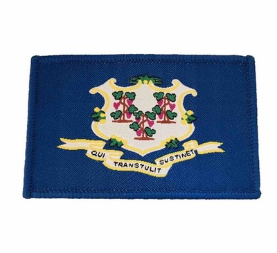 Connecticut State Patch Emblem, Sew On Hook and Loop Fastener, 3 1/4in x 2in