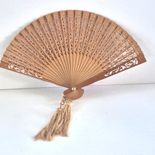 SMALL CARVED WOODEN WOMAN CHILD DECORATIVE FAN VINTAGE