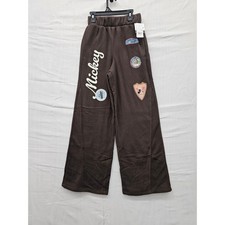 Disney Mickey Mouse Brown Wide Leg Patch Sweatpants XS B004534001 New