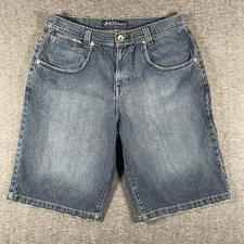 JNCO Premium Mason Shorts Mens 36 Blue Denim Jean Long 5 Pocket Back Flap Y2K