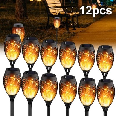 12Pack LED Solar Power Torch Flame Flickering Light Outdoor Garden Yard Lawn Lam
