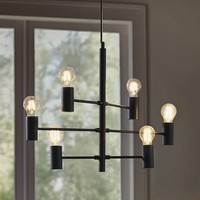 Lucande Pendelleuchte 'Aidas' (Modern) In Schwarz Aus Metall (6 Flammig, E27) -
