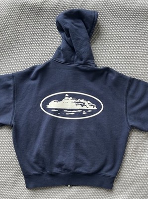 Corteiz Men's Blue Full Zip Hoodie Size S Hooded Pockets Logo