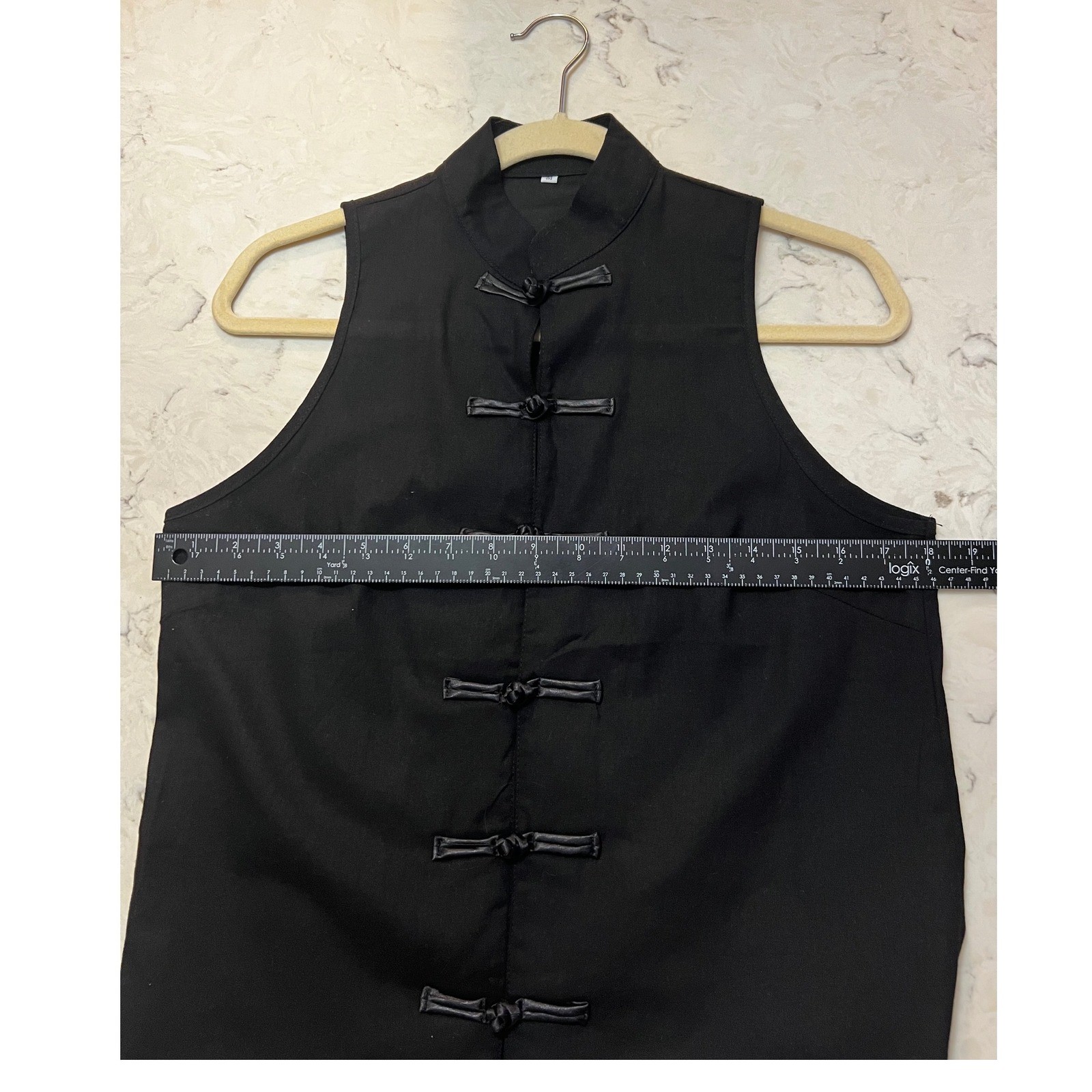 Black Mandarin Collar Frog Button Toggle Sleevele… - image 3