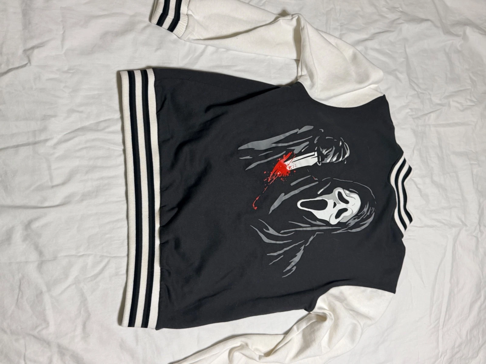 Ghostface Scream Varsity Jacket Mens Medium Black White Graphic Slasher Horror image 10