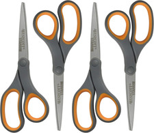8-Inch Titanium Bonded Straight Scissors, Soft Handle, Gray/Yellow, 4-Pack