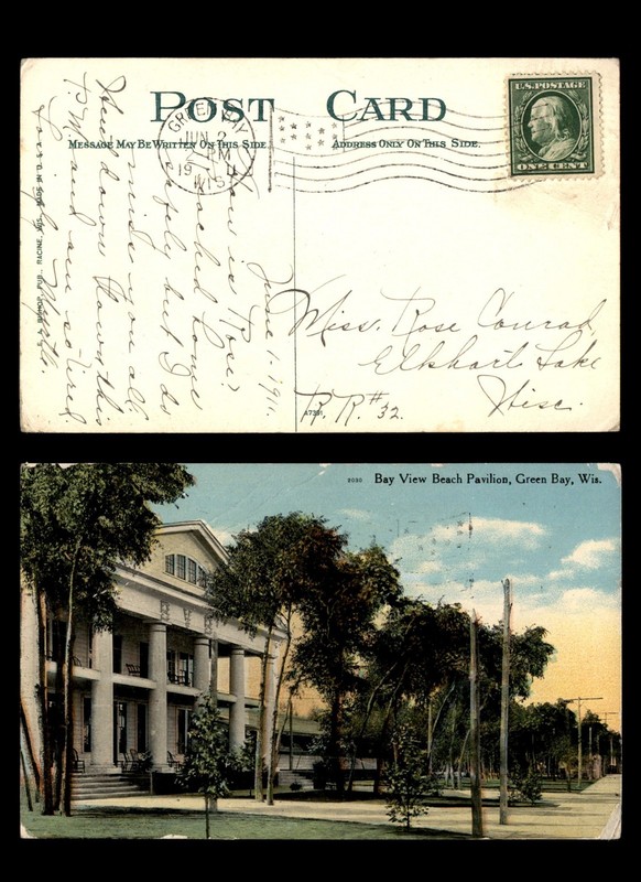 Mayfairstamps US 1911 Green Bay to Elkhart Lake Bldg With Columns Postcard cca_1