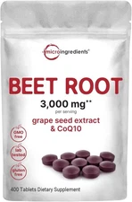 Organic Beet Root Tablets with Grape Seed Extract & CoQ10 |3000mg| 400 tablets