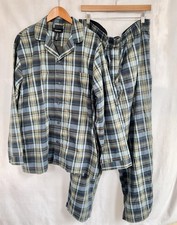 NWT Nordstrom Men  s Cotton Poplin Pajamas XL Blue Oasis Plaid Button Top Pants