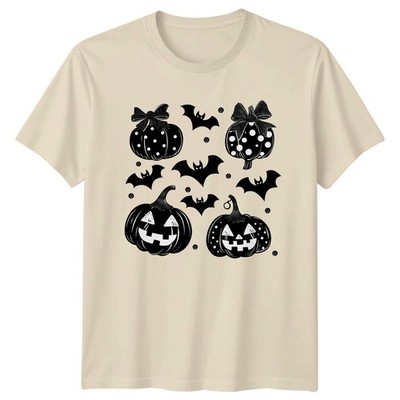 Gepunktetes Kürbis Schleife Fledermäuse Damen T-Shirt Retro Hexe Halloween Geschenk für Sie