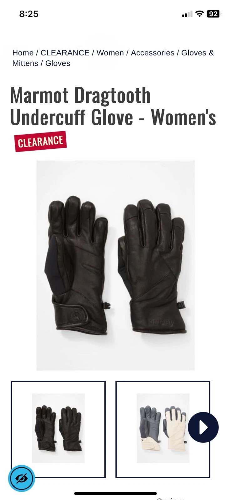 New Marmot Dragtooth Undercuff Black Leather Snow Gloves Size Small w Gore-Tex