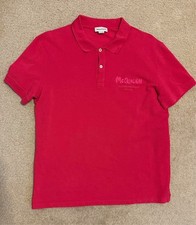 Alexander McQueen Deep Pink Embroidered Graffiti Mesh Logo Polo Shirt Size Large