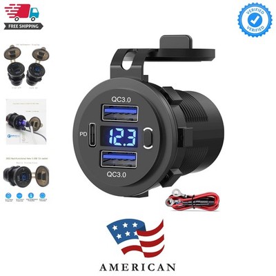 Dual USB Quick Charge 3.0 Port & PD USB C Car Charger Socket, 12V USB Outlet ...