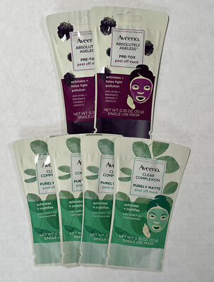 6 Aveeno Peel Off Face Masks Absolutely Ageless Pre-tox Clear Complexion Matte