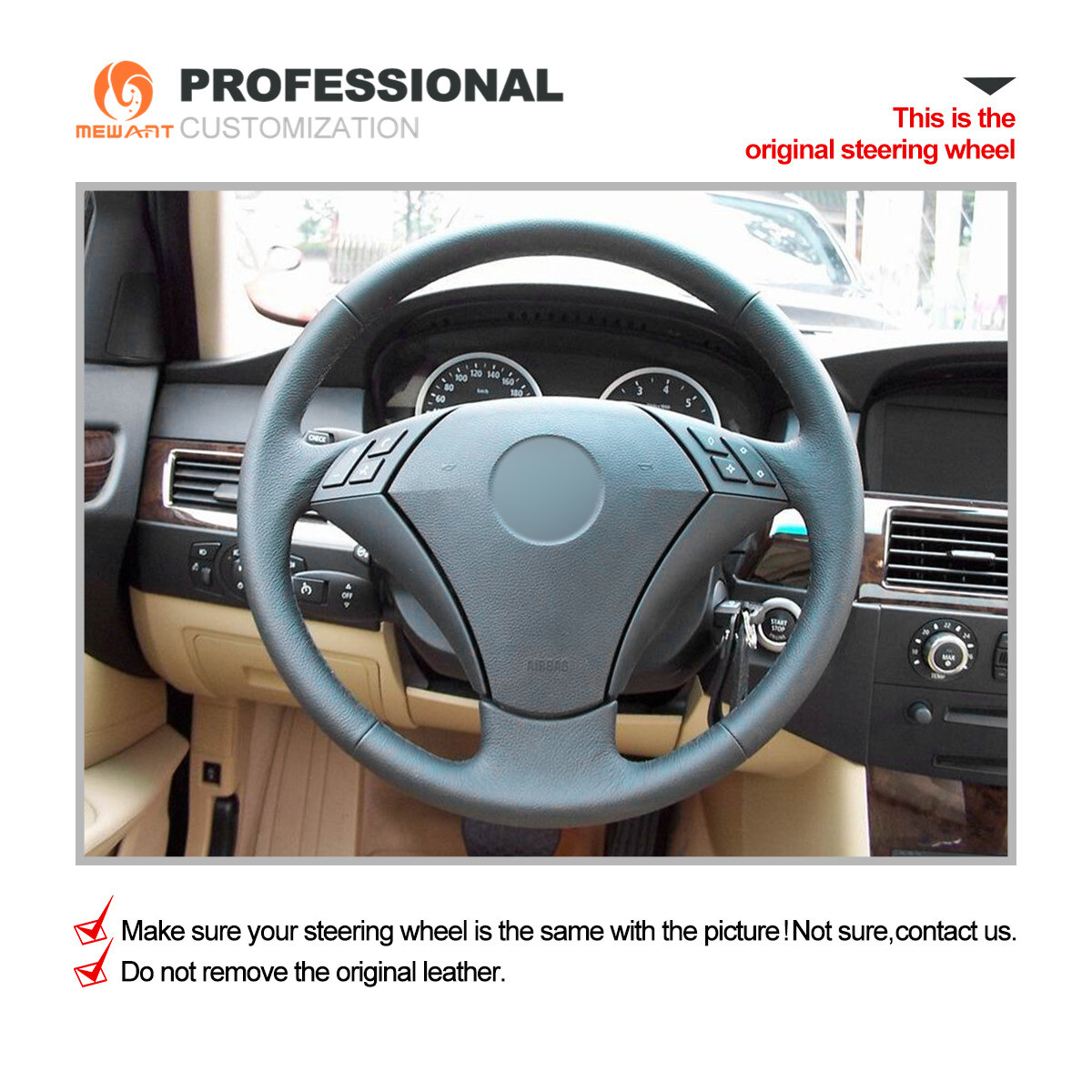 Car Steering Wheel Cover Trim For BMW 5 Series E60 E61 2004 - 2009 Perforated Mi