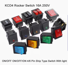 KCD4 Rocker Switch 16A 250V ON/OFF ON/OFF/ON 4/6 Pin Ship Type Switch With light