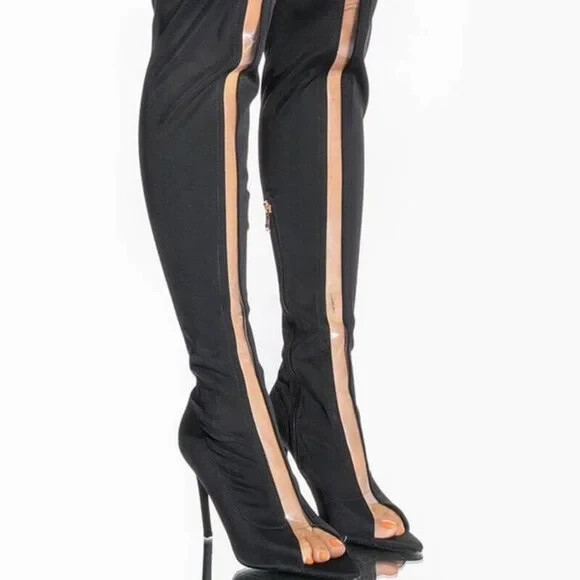 AZALEA WANG JUST A LITTLE PEEK STILETTO BOOT IN BLACK (Brand New)