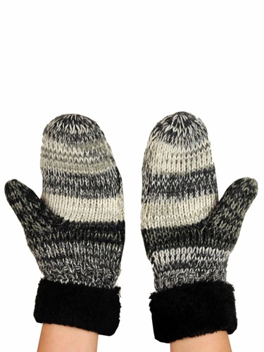 C.C Unisex Winter Warm Knit Soft Inner Fuzzy Lined Anti-Slip Cuff Mittens Gloves - Picture 109 of 111