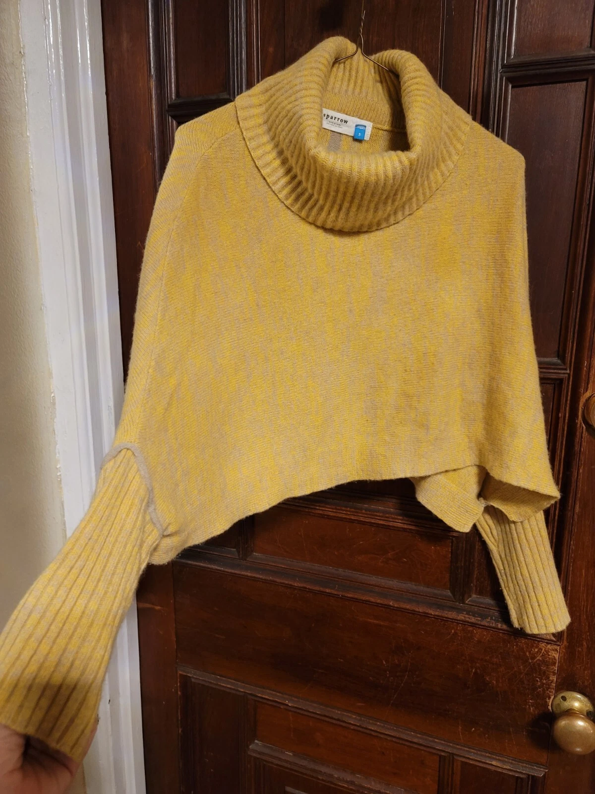 Anthropology Sparrow 100% Cashmere Yellow/Gray Sweater/ Poncho Small-...