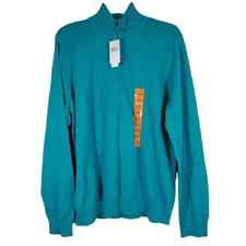 Foxcroft Womans Mock Neck Long Sleeve 1/4 Zip Cotton Sweater Turquoise 2XL