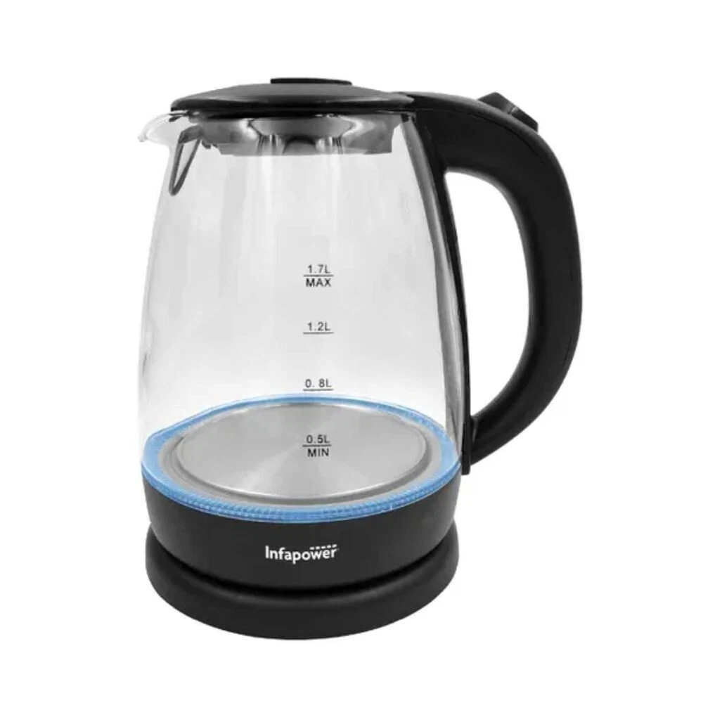 1.7L Electric Kettle Glass Fast Boil 2200W 360° Blue LED Illuminated Portable UK