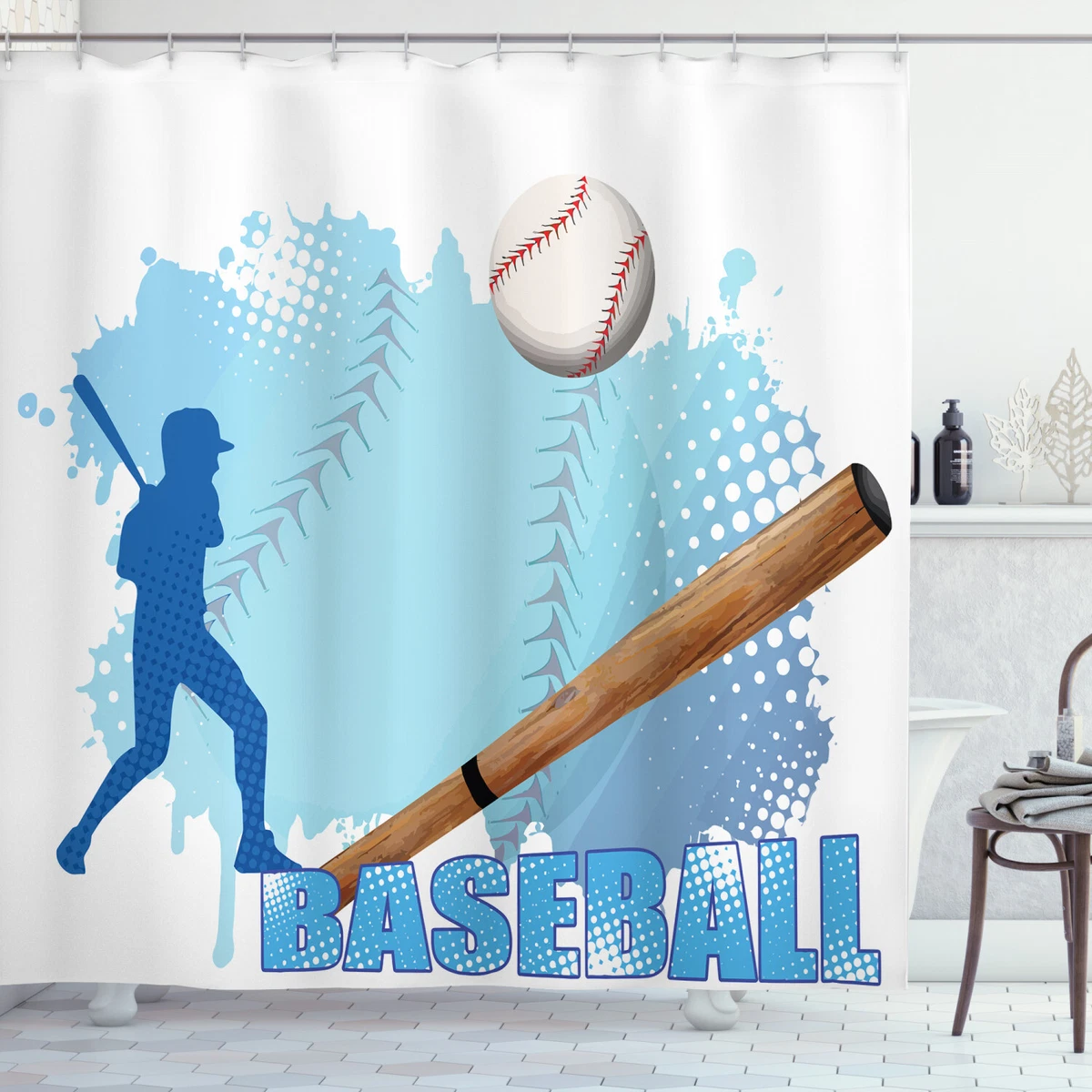 Sports Shower Curtain Baseball Sport Cartoon Print For Bathroom