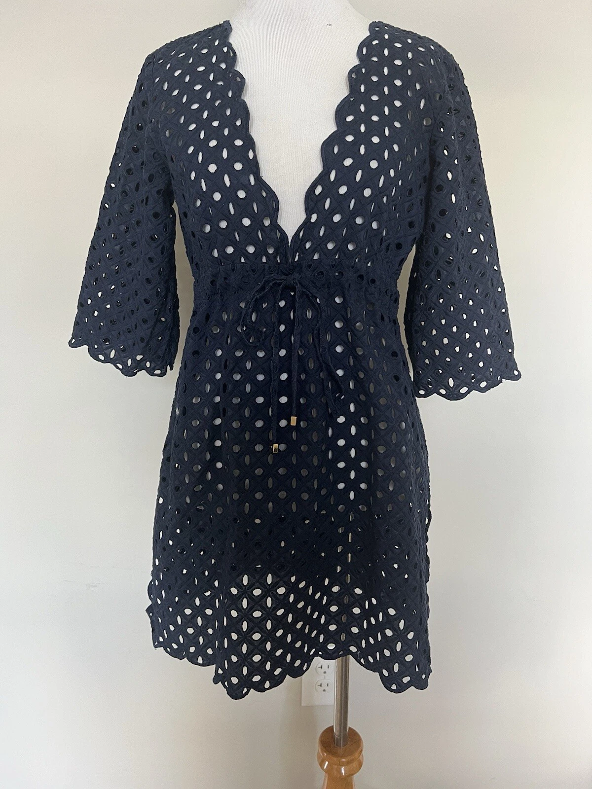 Tory Burch abito tunica blu navy con occhielli copricostume da bagno XS