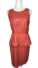 Eliza J Dress Lace Peplum Lace Sheath Coral Womens 10 Orange Pink Knee Length