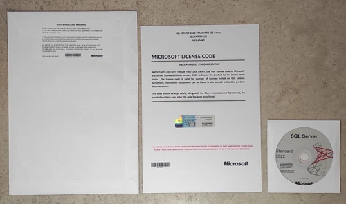 SQL Server 2022 Standard 16 Cores Unlimited CALs Lifetime License and DVD