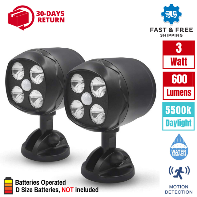 2 Motion Sensor Battery Operated Outdoor Exterior LED