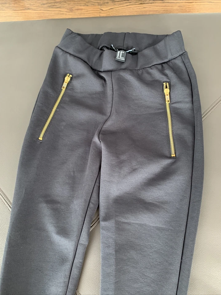 Forever 21 Black Leggings Gold Zippered Side Faux Pockets Size XS - Image 2 of 4