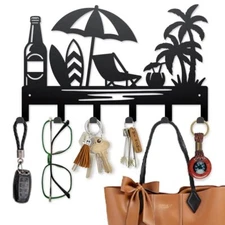 Summer Beach Metal Key Hook Coconut Tree 15.79.8 Inch 6 Hooks Wall Mounted