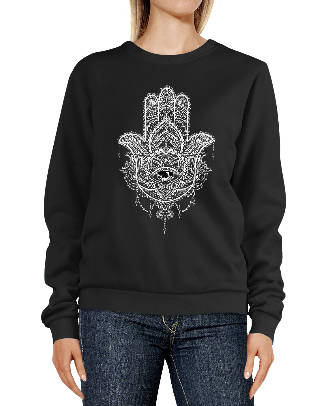 Sudadera Mujer Estampado Hamsa Mandala Boho Bohamian Etno Tribal Ornamento