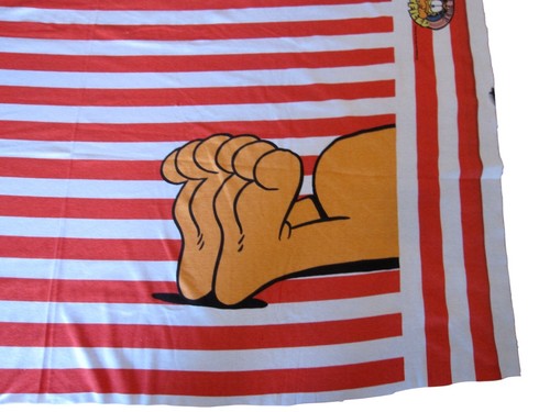 Vintage 80s Garfield the Cat Cotton Fabric 32 x 57 Red White Stripe T-Shirt Knit - Picture 3 of 3