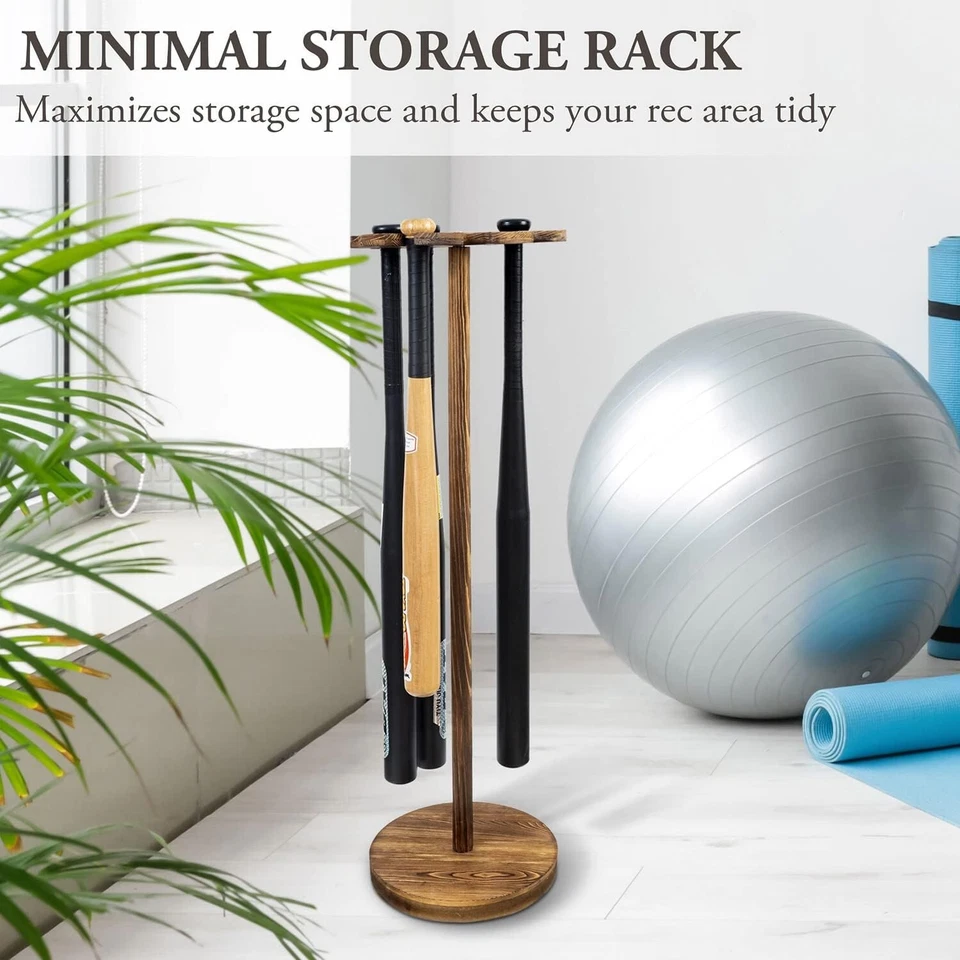 Estante de exhibición independiente de madera rústica para bates de béisbol, soporte para bates, tiene capacidad para 9 bates Foto 3 de 4