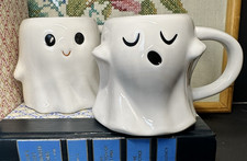 Pair Halloween Spooky Ghost Figural Stoneware Mugs Coffee Cups-Target 4"
