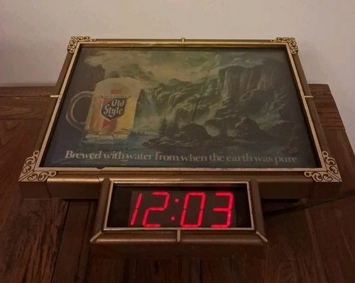 Vintage Heileman's Old Style Beer Waterfall LED Digital Clock Lighted Sign Parts