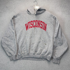 Wisconsin Badgers Hoodie Sweatshirt Mens 2XL Gray Russell Athletic NCAA FLAWS