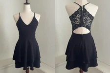 Camille La Vie Party Dress Lace Open Zip Back Ruffles Flirty Scoop Neckline