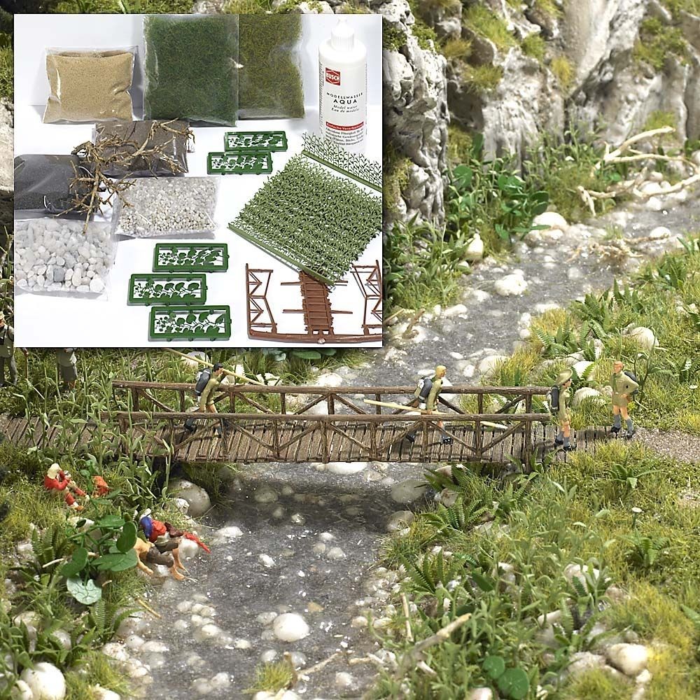 Busch 6046 maquette de rive de riviere avec pont HO pour decor ferroviaire