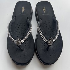 Volatile Y2K Black Wedge Sandals Rhinestones Platform Flip Flops Size 8